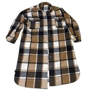 Women’s XL Lounge Button Up Long Sleeve Plaid Long Shirt Jacket Shacket pockets
